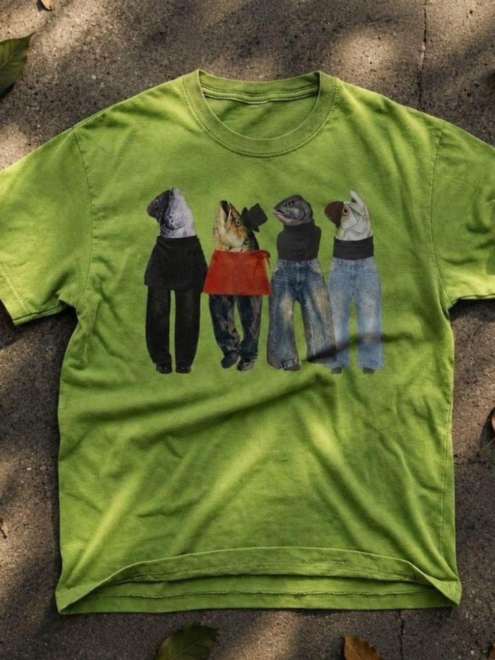 Gildan Lime Green Graphic Fish-Head Crewneck Tee